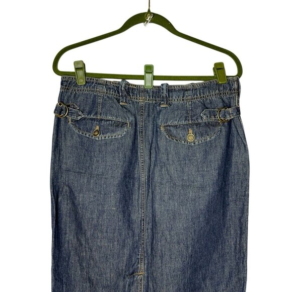 Lauren Jeans Co Denim Dark Wash Skirt Cotton Linen Sz 8 Pockets Adjustable Sand - Picture 5 of 16